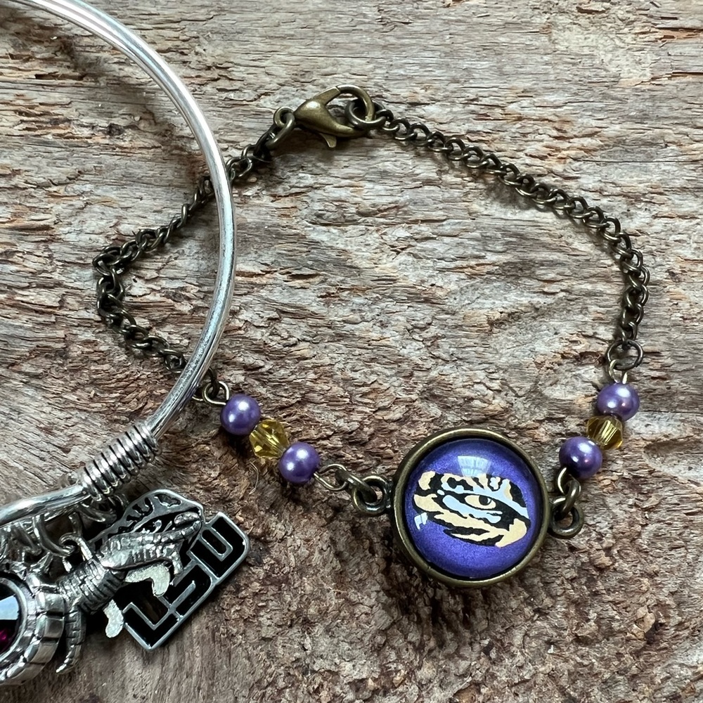LSU bracelet set, LSU tigers bracelet set, purple and yellow tiger, lsu tigers